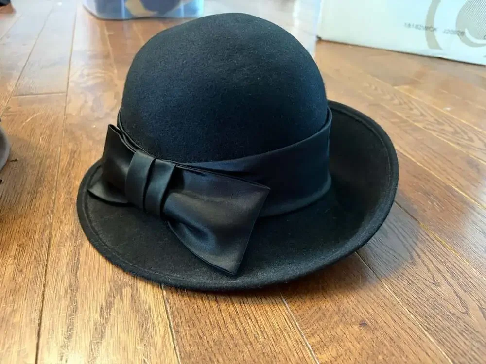 Baxter Wells Wool Bowler Hat Black Satin Bow Cloche